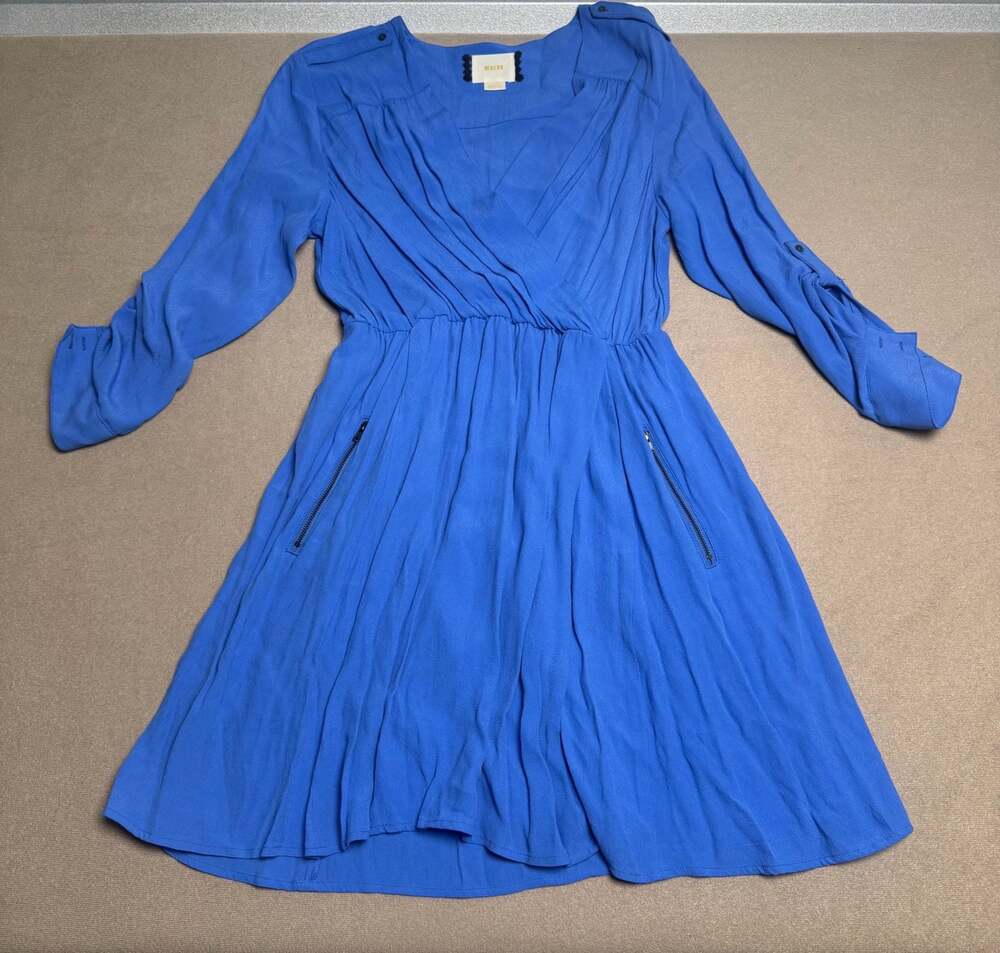 Anthropologie Maeve Lene Crepe Faux Wrap Utility Dress with Pockets